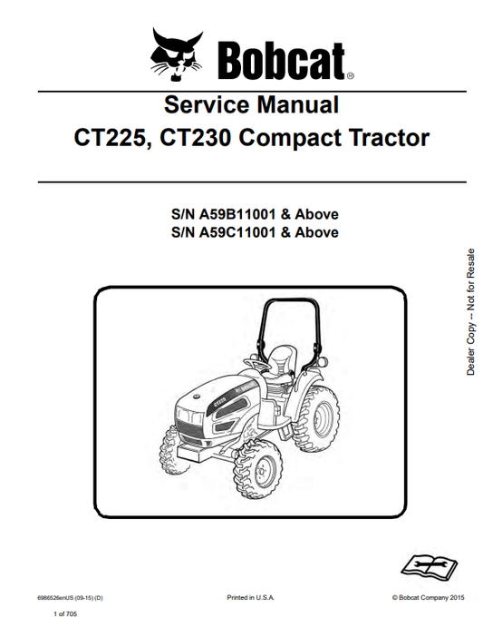 Manual de Reparación Tractor Compacto Bobcat CT225, CT230