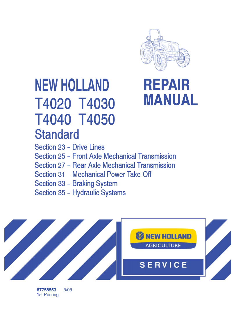 Manual de Reparación Tractor Estandar New Holland T4020, T4030, T4040, T4050