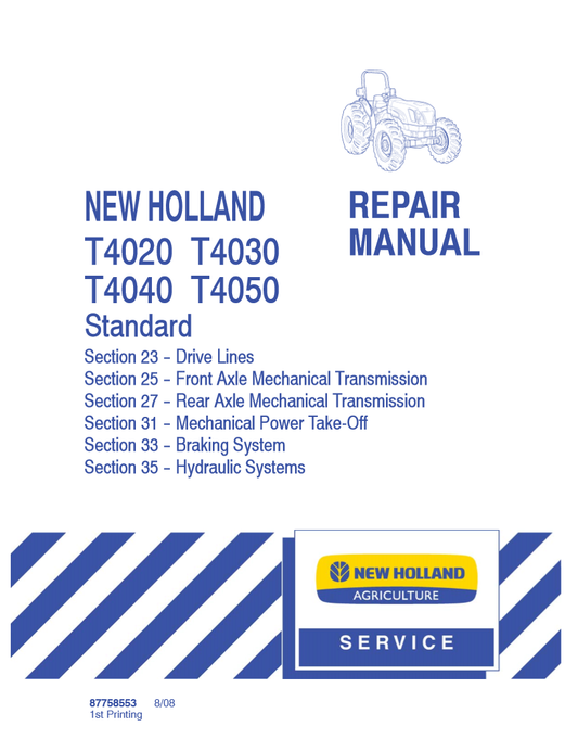 Manual de Reparación Tractor Estandar New Holland T4020, T4030, T4040, T4050