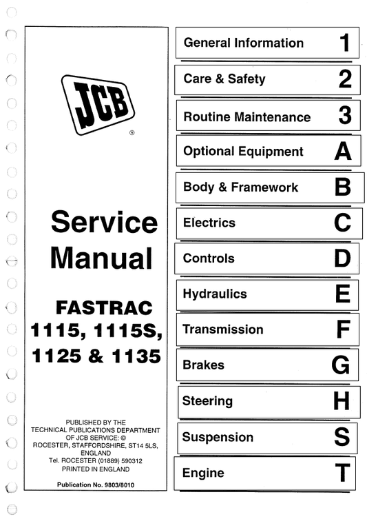 Manual de Reparación Tractor JCB Fastrac 1115, 1115S, 1125, 1135