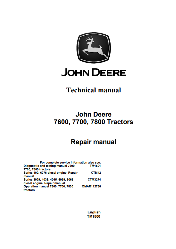 Manual de Reparación Tractor John Deere 7600, 7700, 7800