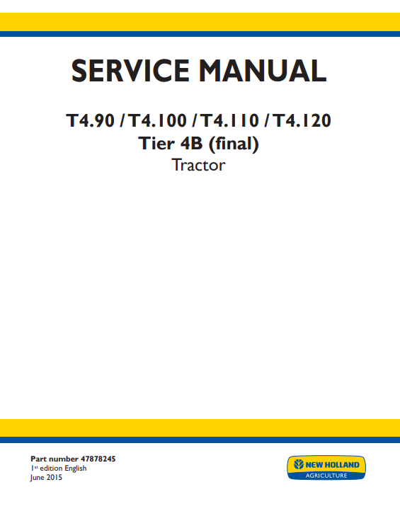 Manual de Reparación Tractor New Holland T4.90, T4.100, T4.110, T4.120 Tier 4B