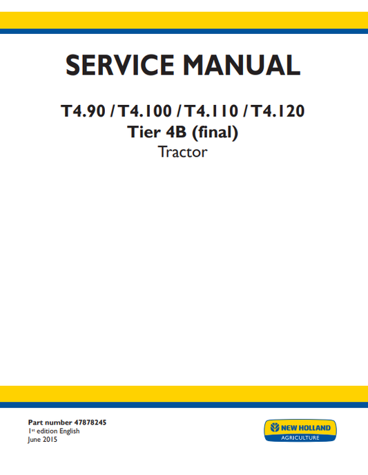 Manual de Reparación Tractor New Holland T4.90, T4.100, T4.110, T4.120 Tier 4B