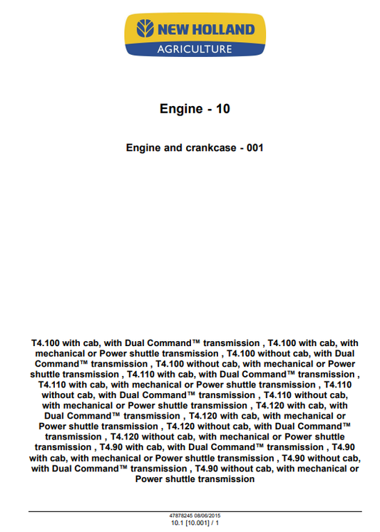 Manual de Reparación Tractor New Holland T4.90, T4.100, T4.110, T4.120 Tier 4B