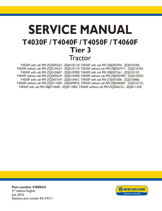 Manual de Reparación Tractor New Holland T4030F, T4040F, T4050F, T4060F Tier 3