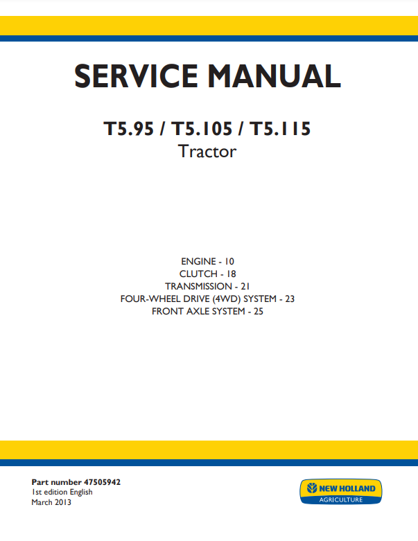 Manual de Reparación Tractor New Holland T5.95, T5.105, T5.115