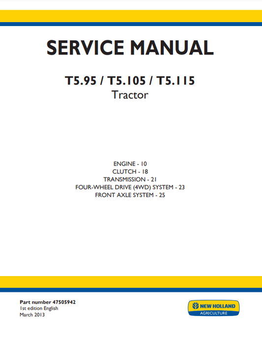 Manual de Reparación Tractor New Holland T5.95, T5.105, T5.115