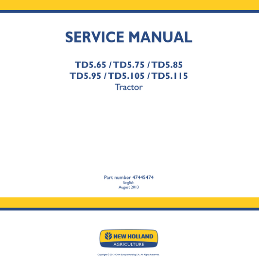 Manual de Reparación Tractor New Holland TD5.105, TD5.115, TD5.65, TD5.75, TD5.85, TD5.95