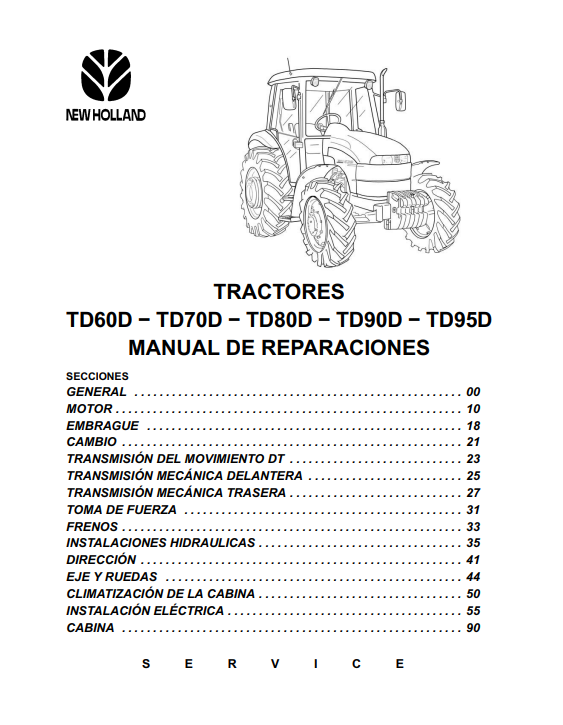 Manual de Reparación Tractor New Holland TD60D, TD70D, TD80D, TD90D, TD95D