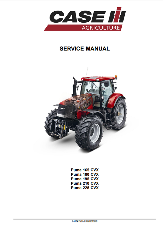 Manual de Reparación Tractor Puma Case 165CVX, 180CVX, 195CVX, 210CVX, 225CVX