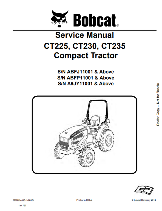 Manual de Reparación Tractores Bobcat CT225, CT230, CT235