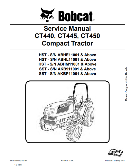 Manual de Reparación Tractores Bobcat CT440, CT445, CT450