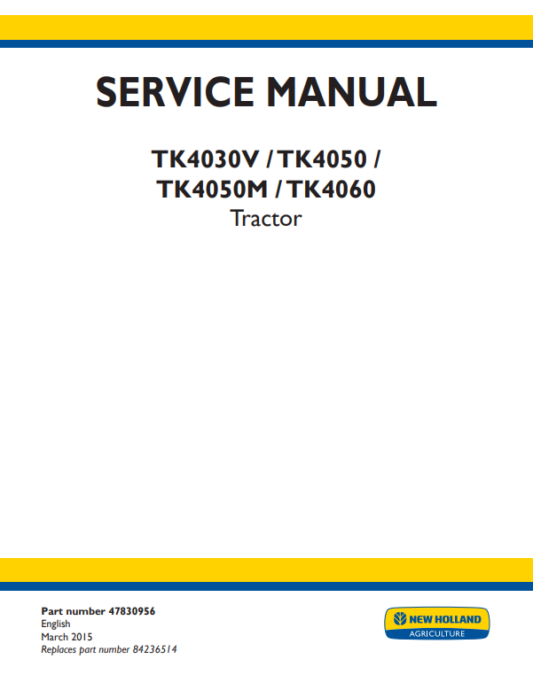 Manual de Reparación Tractor sobre Orugas New Holland TK4030V, TK4050, TK4050M, TK4060
