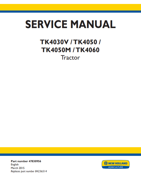 Manual de Reparación Tractor sobre Orugas New Holland TK4030V, TK4050, TK4050M, TK4060