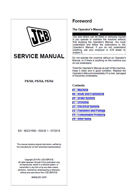 Manual de Reparación Transmisión JCB PS760, PS764, PS766