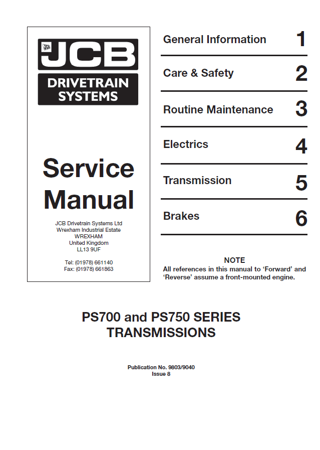 Manual de Reparación Transmisión Mecanica JCB SERIES PS700 y PS750