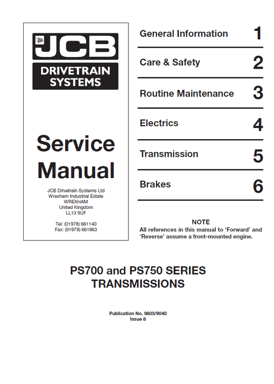 Manual de Reparación Transmisión Mecanica JCB SERIES PS700 y PS750