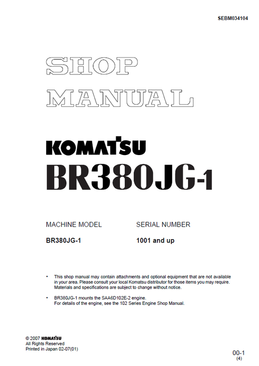 Manual de Reparación Trituradora Movil Komatsu BR380JG-1
