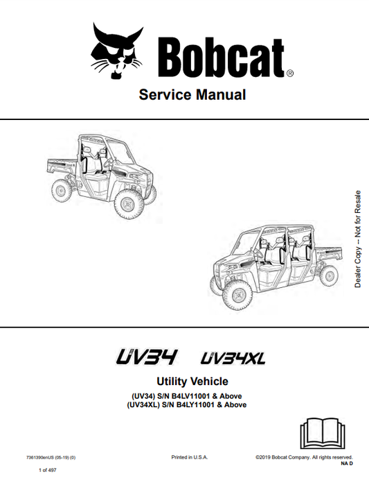 Manual de Reparación Vehiculo Utilitario (carro de golf) Bobcat UV34, UV34XL