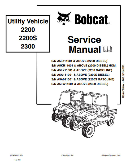 Manual de Reparación Vehiculos Utilitarios Bobcat 2200, 2200S, 2300
