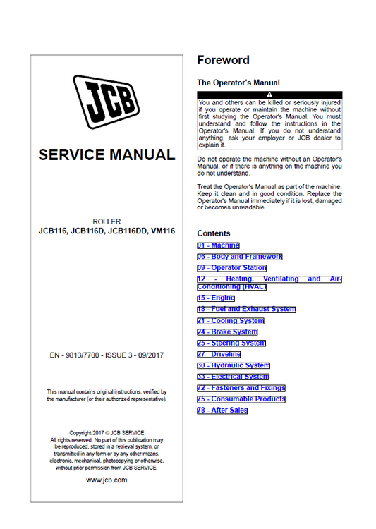 Manual de Reparación Vibrocompactador JCB 116, 116D, 116DD, VM116