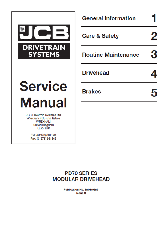 Manual de Reparación de Eje con Cabezal de Transmisión Modular JCB Serie PD70