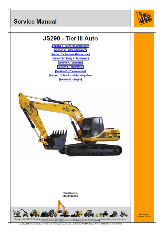 Manual de Reparación Excavadora JCB JS290 Tier III