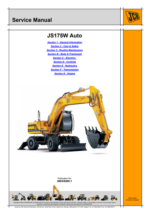 Manual de Servicios Excavadora sobre Ruedas JCB JS175W Auto