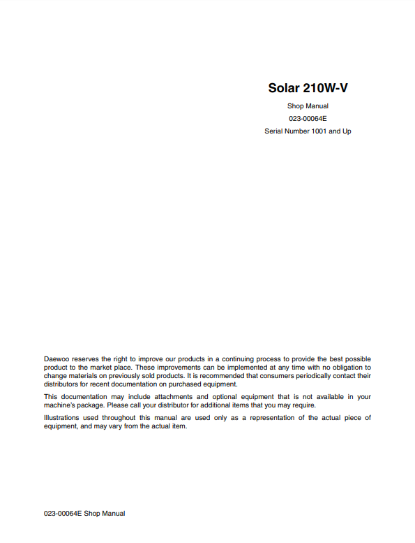 Manual de Servicios Excavadora sobre Ruedas Doosan S210W-V