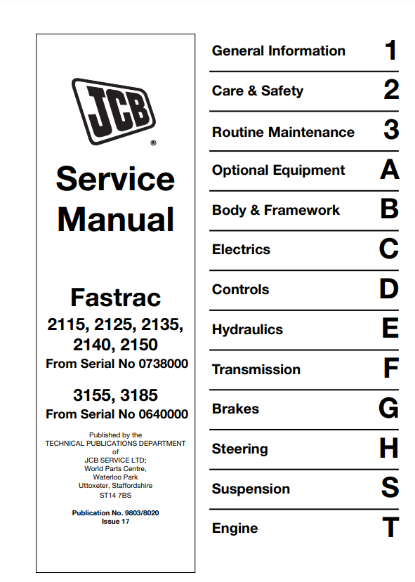 Manual de Servicios Fastrac JCB 2115, 2125, 2135, 2140, 2150, 3155, 3185