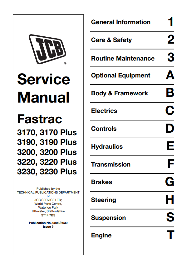 Manual de Servicios Fastrac JCB 3170, 3170 Plus, 3190, 3190 Plus, 3200, 3200 Plus, 3220, 3220 Plus, 3230, 3230 Plus
