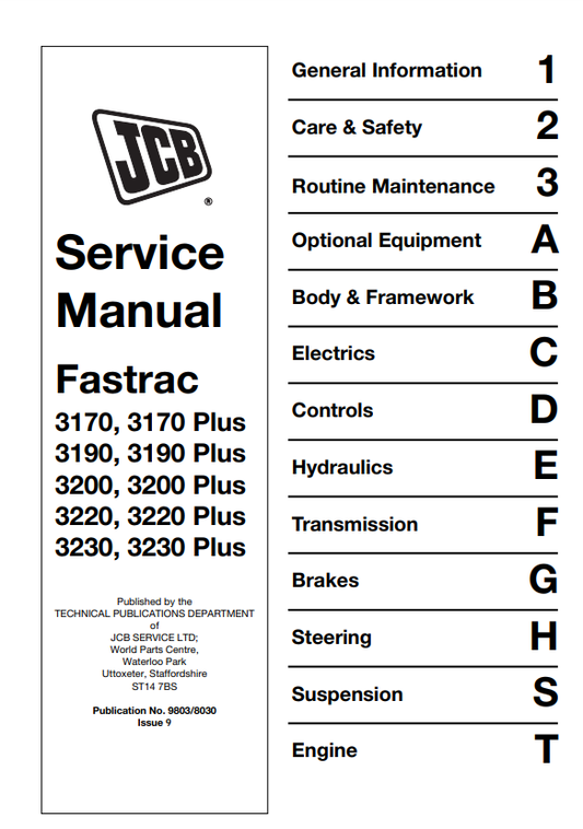 Manual de Servicios Fastrac JCB 3170, 3170 Plus, 3190, 3190 Plus, 3200, 3200 Plus, 3220, 3220 Plus, 3230, 3230 Plus