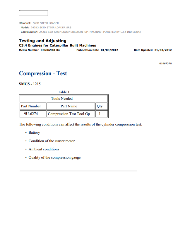 Manual de Servicios Minicargador Caterpillar 242B3