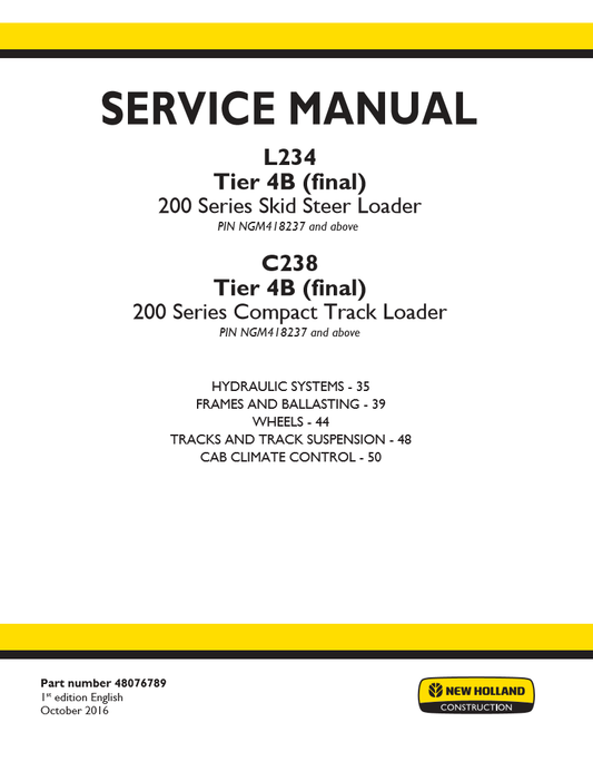 Manual de Servicios Minicargador New Holland L234 Tier 4B (final) 200 Series , C238 Tier 4B (final) 200 Series