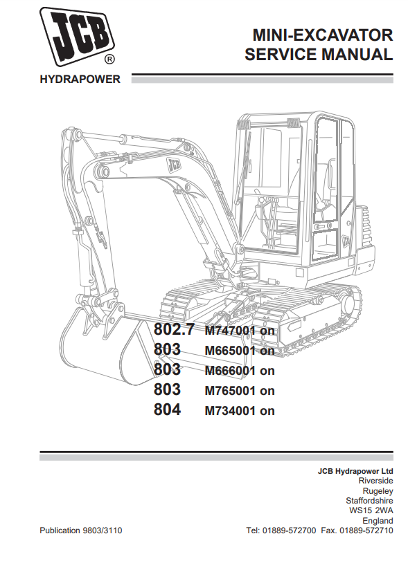 Manual de Servicios Miniexcavadora JCB 802.7, 803, 804