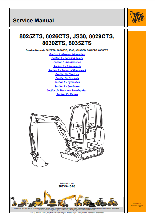 Manual de Servicios Miniexcavadora JCB 8025ZTS, 8026CTS, JS30, 8029CTS, 8030ZTS, 8035ZTS