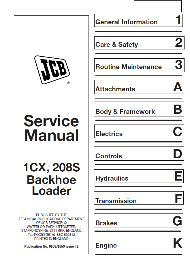 Manual de Servicios Retroexcavadora JCB 1CX, 208S