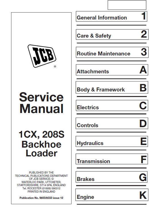 Manual de Servicios Retroexcavadora JCB 1CX, 208S