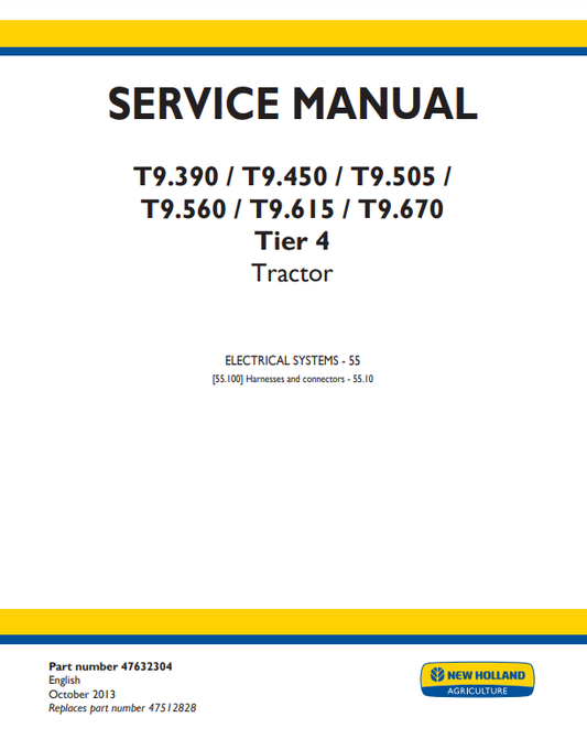 Manual de Servicios Sistema Eléctrico Tractor New Holland T9.390, T9.450, T9.505, T9.560, T9.615, T9.670 Tier 4