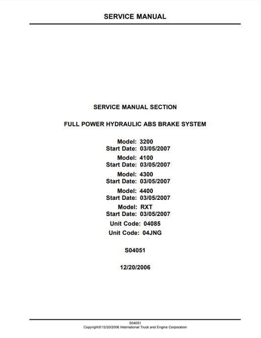 Manual de Servicios Sistema Frenos ABS Camión International 3200, 4100, 4300, 4400, RXT