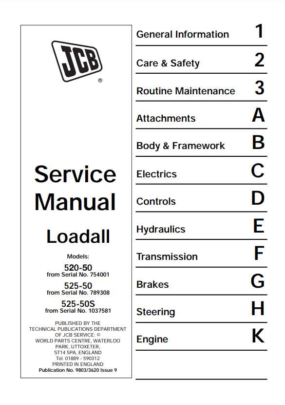 Manual de Servicios Telehandler JCB 520-50, 525-50, 525-50S