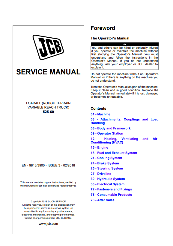 Manual de Reparación Telehandler JCB 525-60