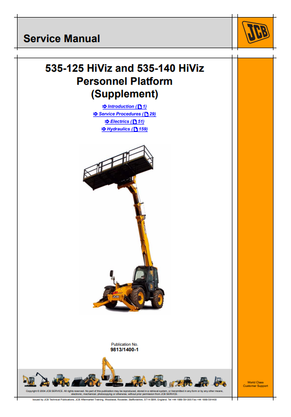 Manual de Servicios Telehandler JCB 535-125 HiViz, 535-140 HiViz Plataforma Personal (Suplemento)
