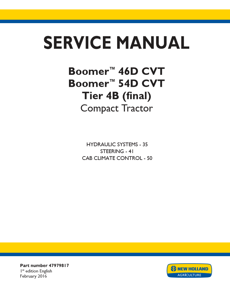 Manual de Servicios Tractor Boomer 46D CVT, Boomer 54D CVT Tier 4B (final) New Holland