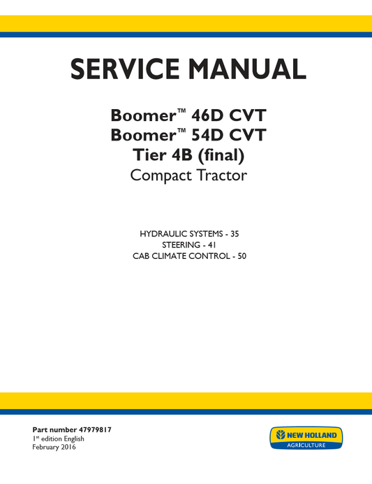 Manual de Servicios Tractor Boomer 46D CVT, Boomer 54D CVT Tier 4B (final) New Holland