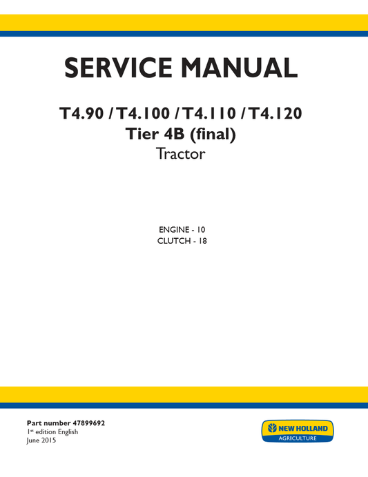 Manual de Servicios Tractor New Holland T4.90, T4.100, T4.110, T4.120 Tier 4B