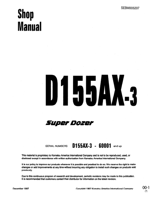 Manual de Taller Bulldozer Komatsu D155AX-3 Super Dozer