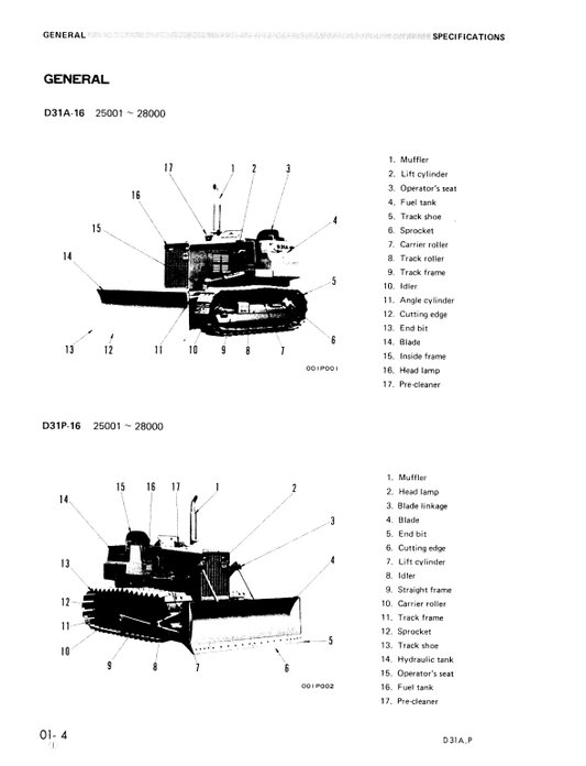 Manual de Taller Bulldozer Komatsu D31A-16 , D31P-16 S.N 25001-UP