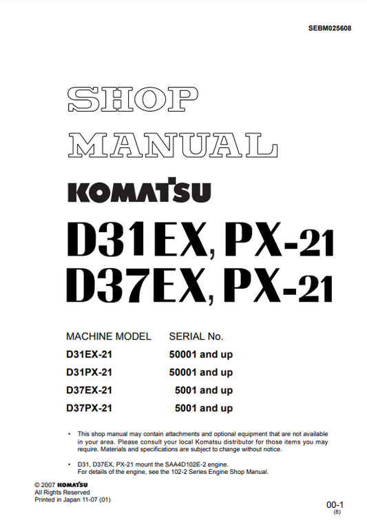 Manual de Taller Bulldozer Komatsu D31EX-21, D31PX-21, D37EX-21, D37PX-21