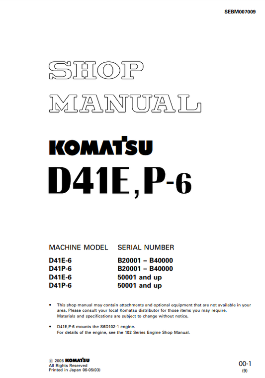 Manual de Taller Bulldozer Komatsu D41E-6 , D41P-6